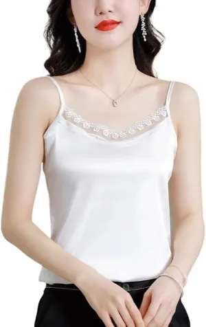 Lace Camisole Suit Base Shirt Fashionable Outer Wear Large Size Sleeveless Satin Top for Women(OneColor,XXX-Large)