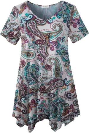 LARACE Plus Size Tops for Womens Summer Clothes Short Sleeve Shirts Casual V Neck Tunic Asymmetrical Blouses