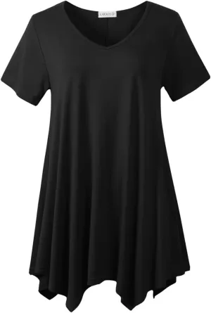 LARACE Plus Size Tops for Womens Summer Clothes Short Sleeve Shirts Casual V Neck Tunic Asymmetrical Blouses