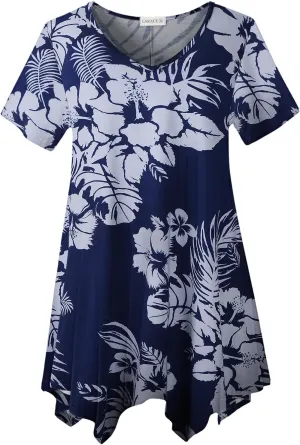 LARACE Plus Size Tops for Womens Summer Clothes Short Sleeve Shirts Casual V Neck Tunic Asymmetrical Blouses