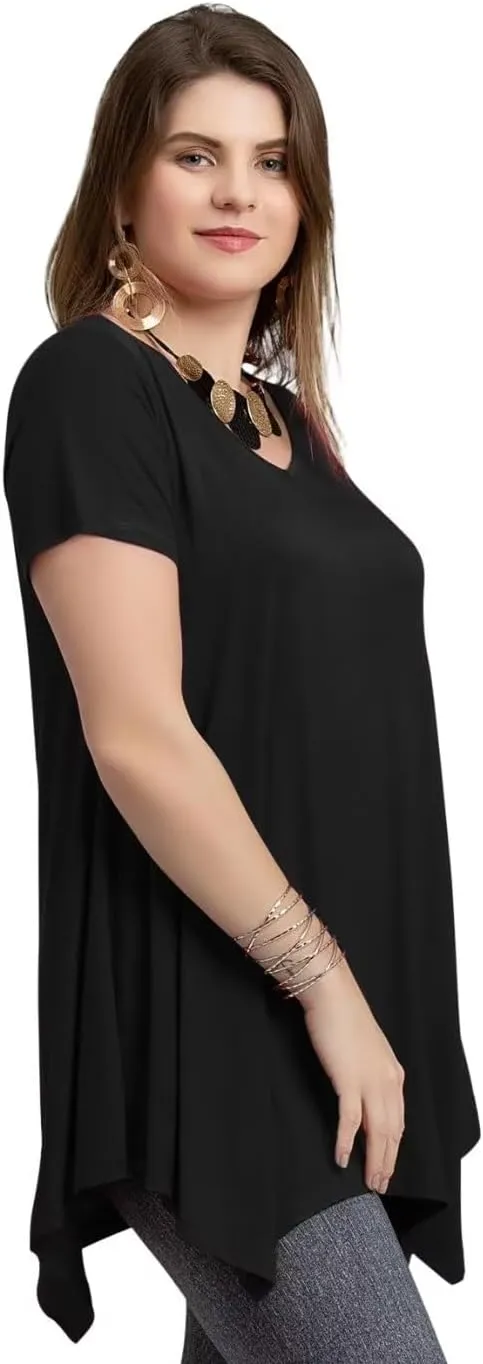 LARACE Plus Size Tops for Womens Summer Clothes Short Sleeve Shirts Casual V Neck Tunic Asymmetrical Blouses