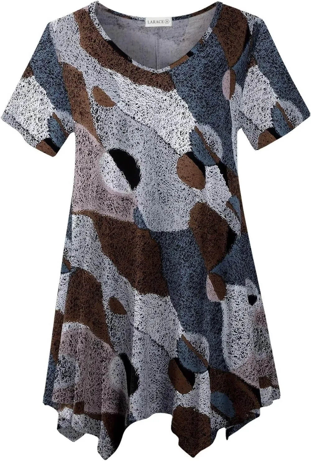 LARACE Plus Size Tops for Womens Summer Clothes Short Sleeve Shirts Casual V Neck Tunic Asymmetrical Blouses