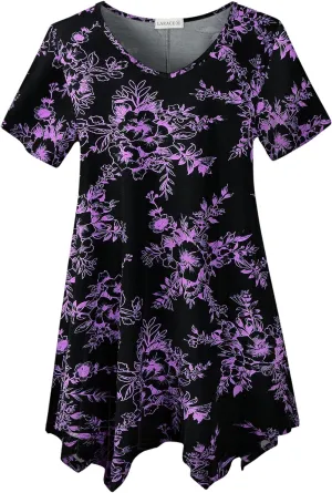 LARACE Plus Size Tops for Womens Summer Clothes Short Sleeve Shirts Casual V Neck Tunic Asymmetrical Blouses