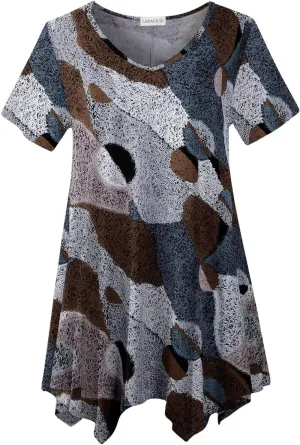 LARACE Plus Size Tops for Womens Summer Clothes Short Sleeve Shirts Casual V Neck Tunic Asymmetrical Blouses