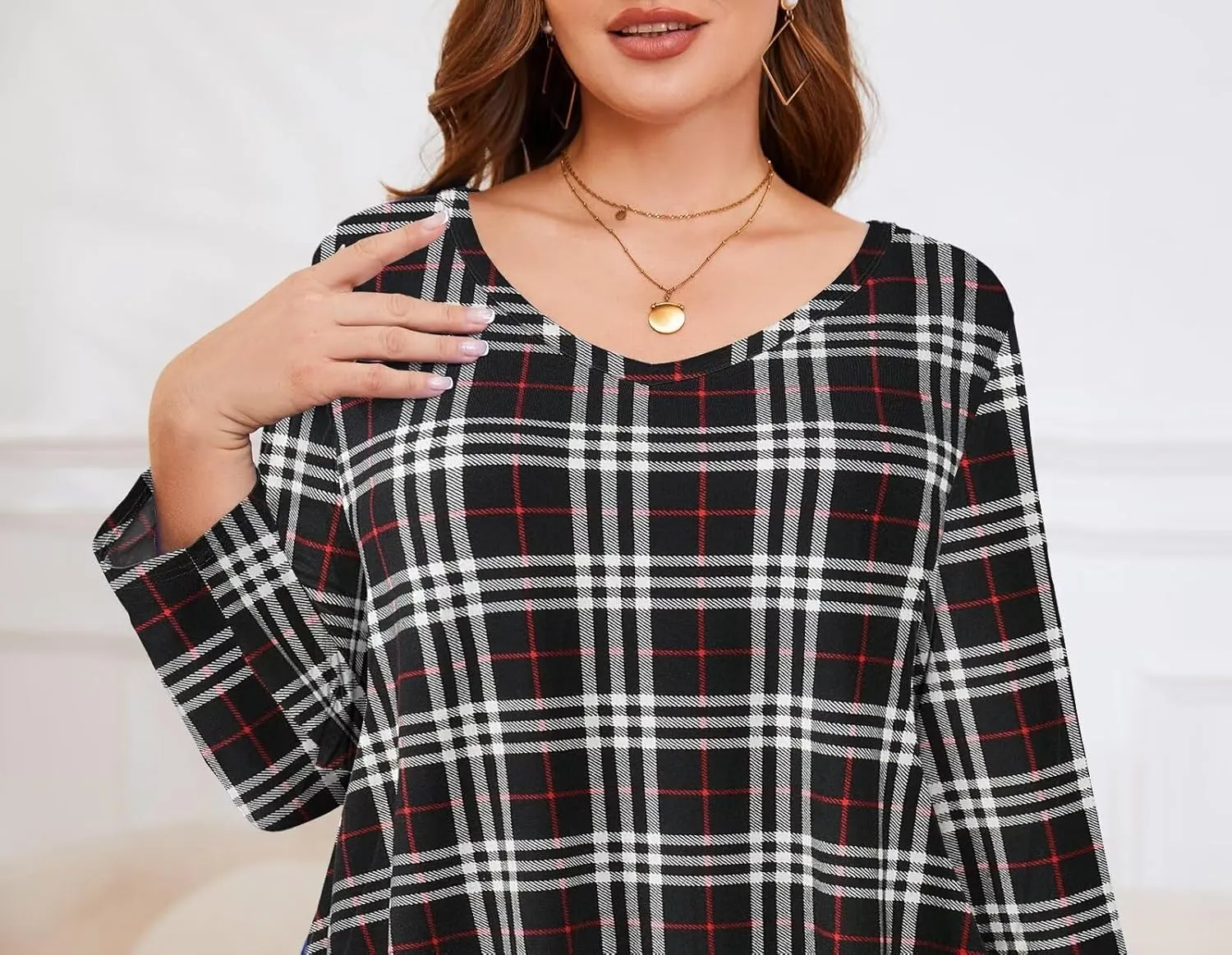 LARACE Tunics 3/4 Sleeve Plus Size Tops for Women V Neck Loose Fit Flowy Clothing for Leggings