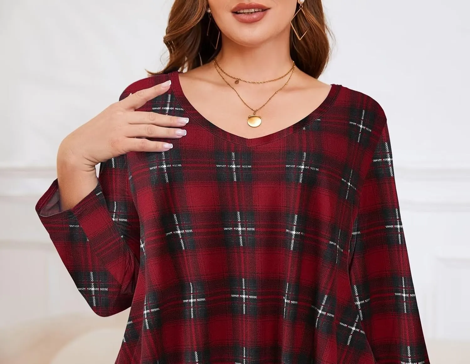LARACE Tunics 3/4 Sleeve Plus Size Tops for Women V Neck Loose Fit Flowy Clothing for Leggings
