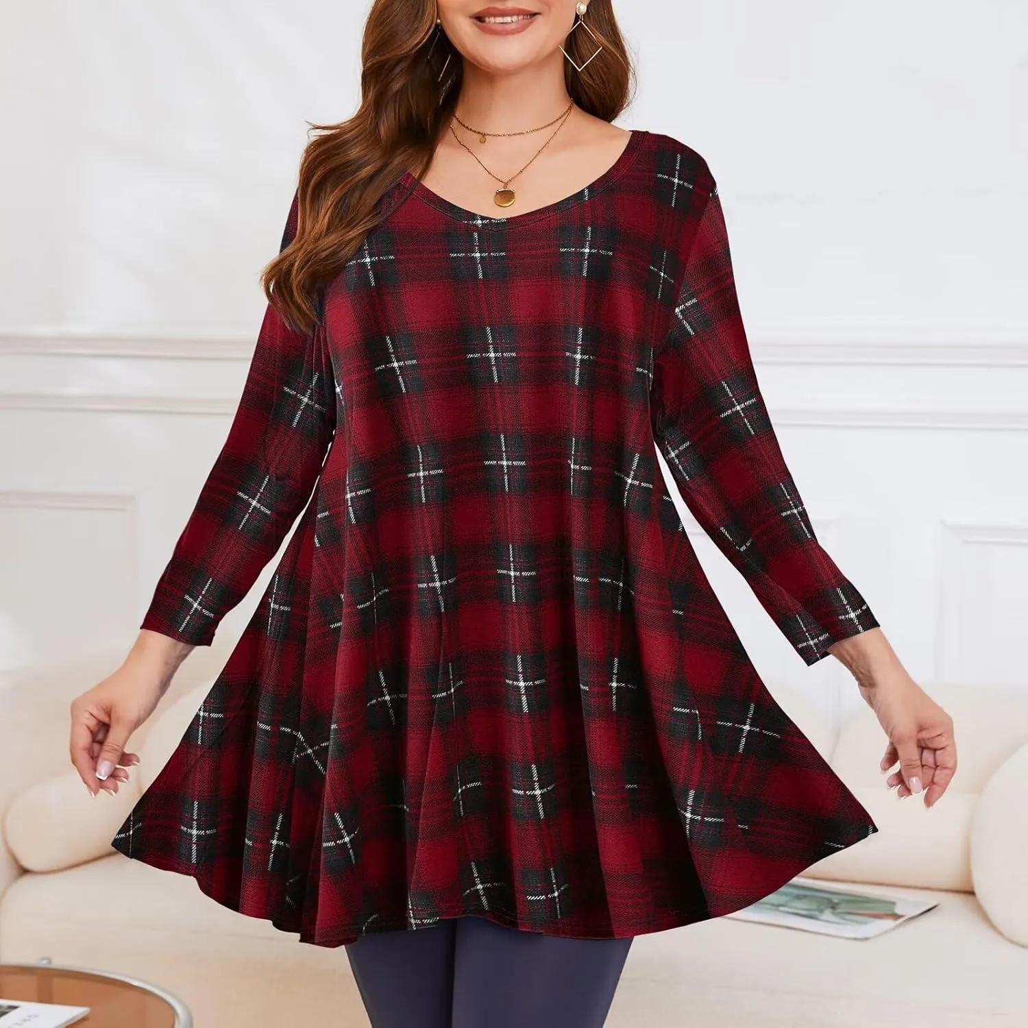 LARACE Tunics 3/4 Sleeve Plus Size Tops for Women V Neck Loose Fit Flowy Clothing for Leggings