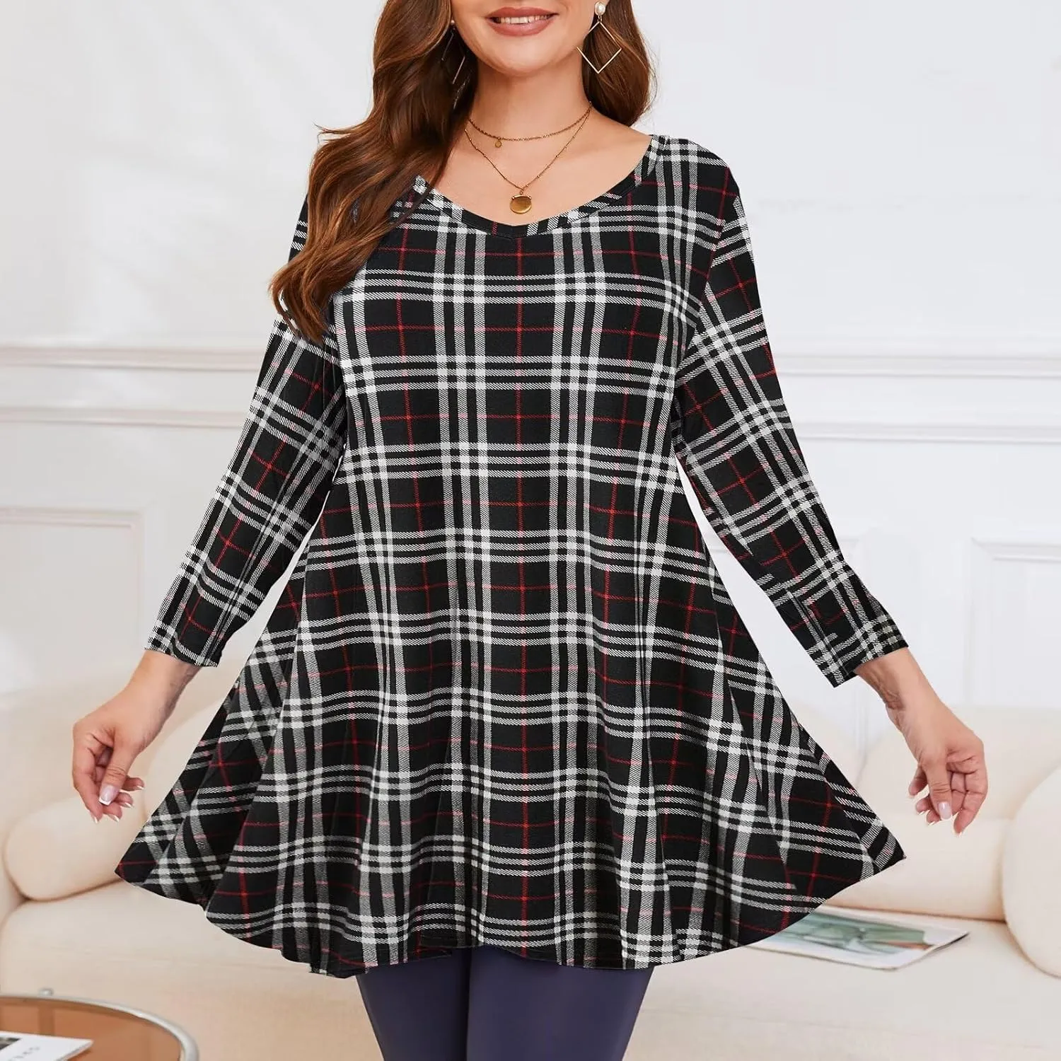 LARACE Tunics 3/4 Sleeve Plus Size Tops for Women V Neck Loose Fit Flowy Clothing for Leggings