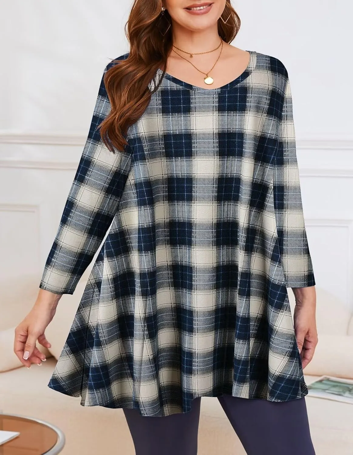 LARACE Tunics 3/4 Sleeve Plus Size Tops for Women V Neck Loose Fit Flowy Clothing for Leggings