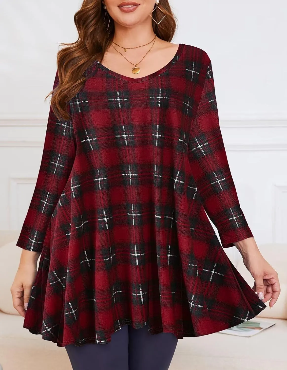 LARACE Tunics 3/4 Sleeve Plus Size Tops for Women V Neck Loose Fit Flowy Clothing for Leggings