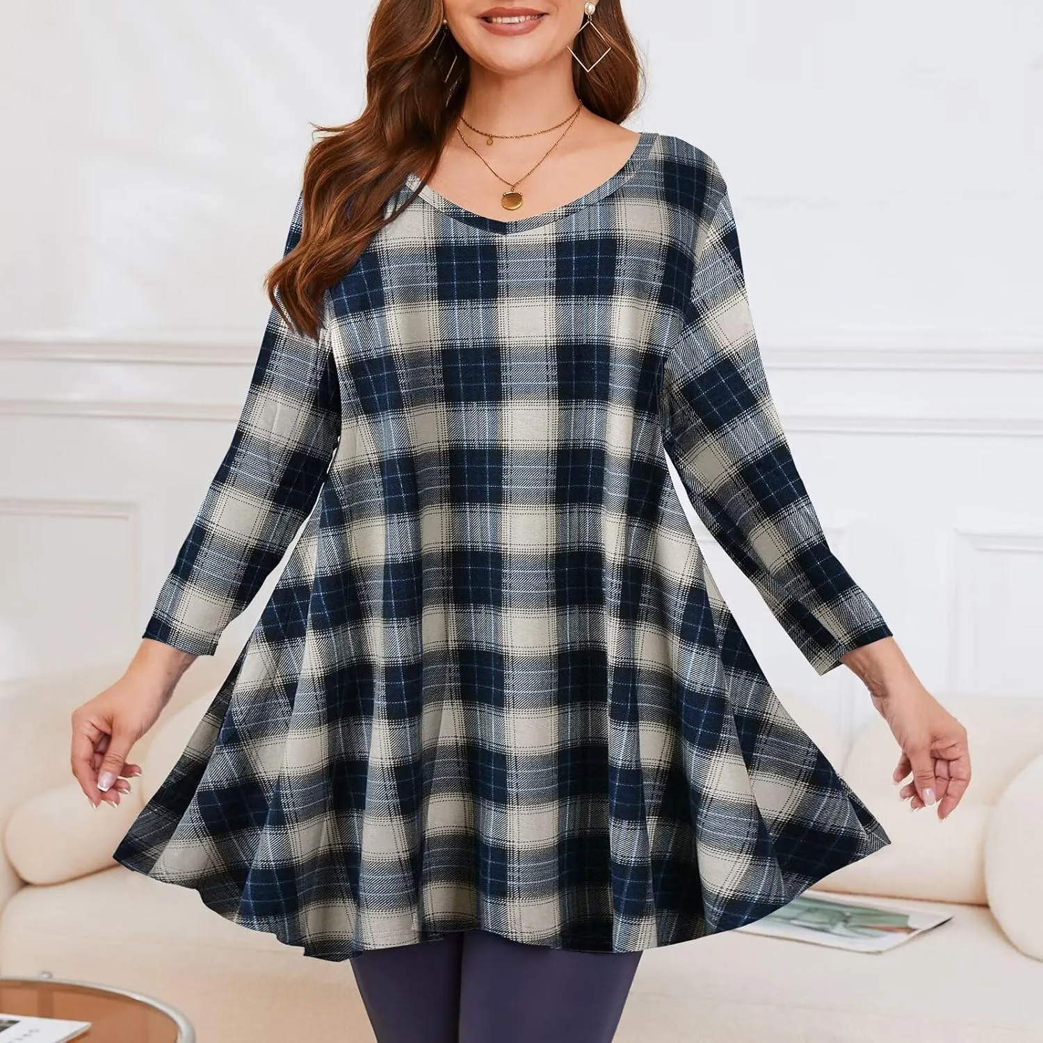 LARACE Tunics 3/4 Sleeve Plus Size Tops for Women V Neck Loose Fit Flowy Clothing for Leggings