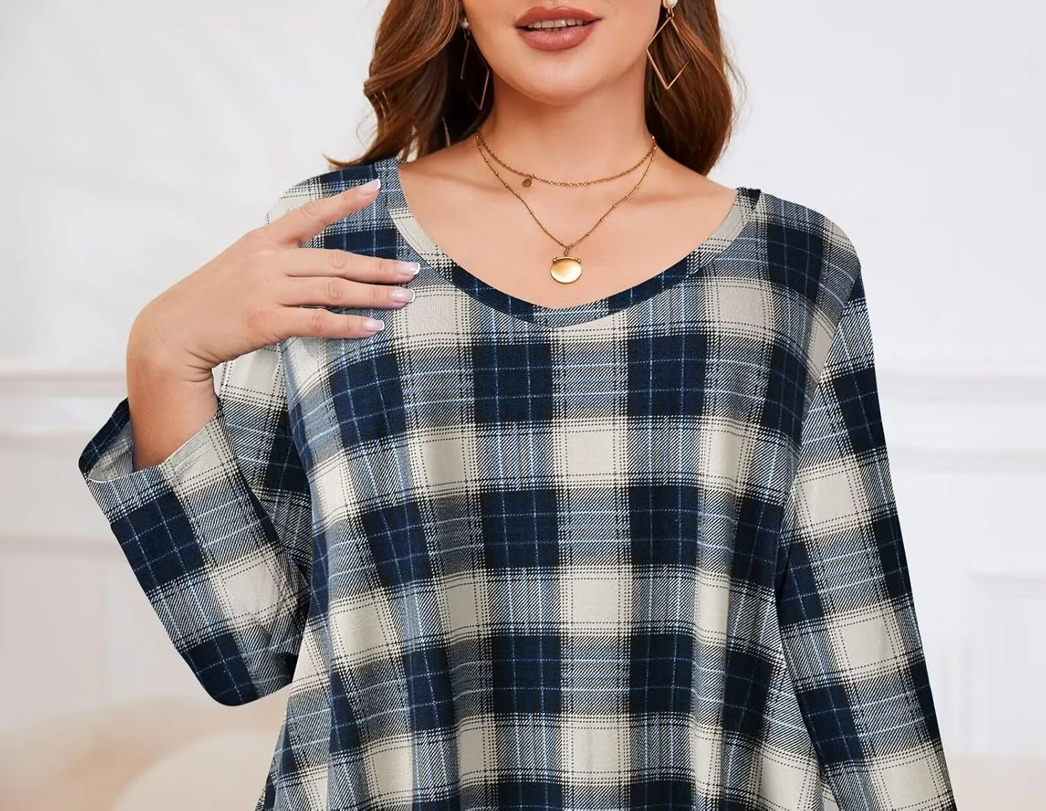 LARACE Tunics 3/4 Sleeve Plus Size Tops for Women V Neck Loose Fit Flowy Clothing for Leggings