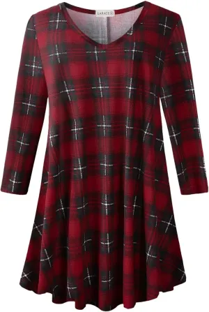 LARACE Tunics 3/4 Sleeve Plus Size Tops for Women V Neck Loose Fit Flowy Clothing for Leggings