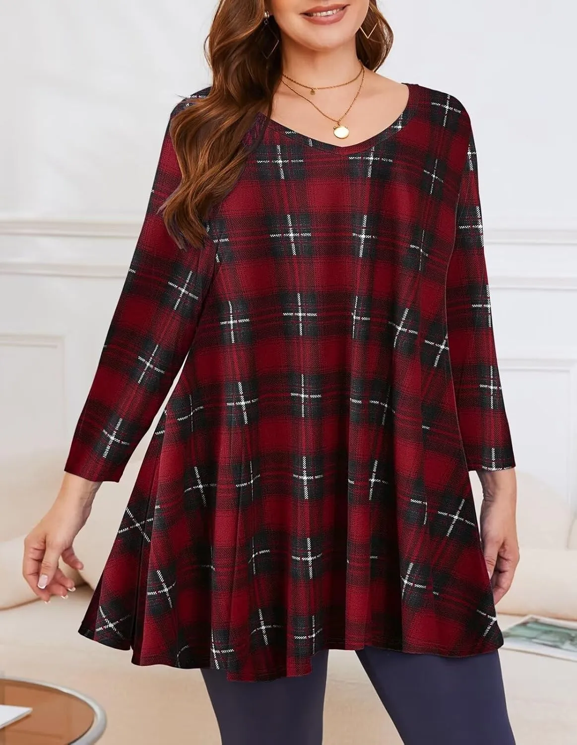 LARACE Tunics 3/4 Sleeve Plus Size Tops for Women V Neck Loose Fit Flowy Clothing for Leggings