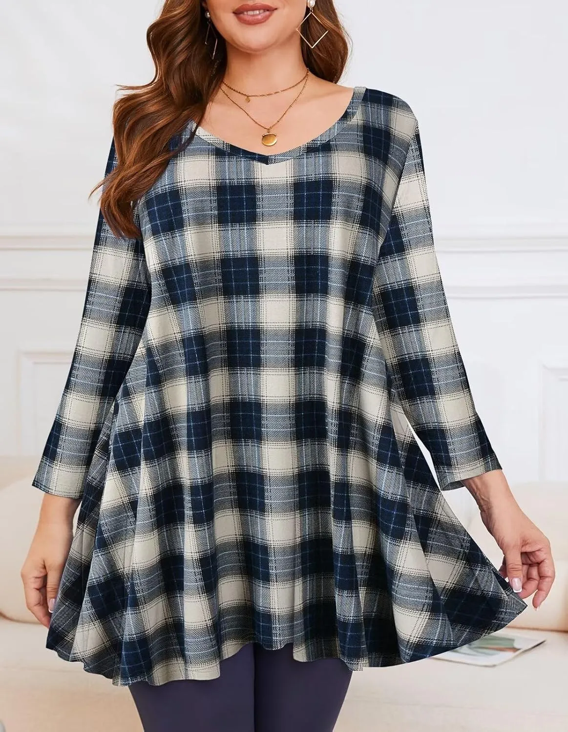 LARACE Tunics 3/4 Sleeve Plus Size Tops for Women V Neck Loose Fit Flowy Clothing for Leggings