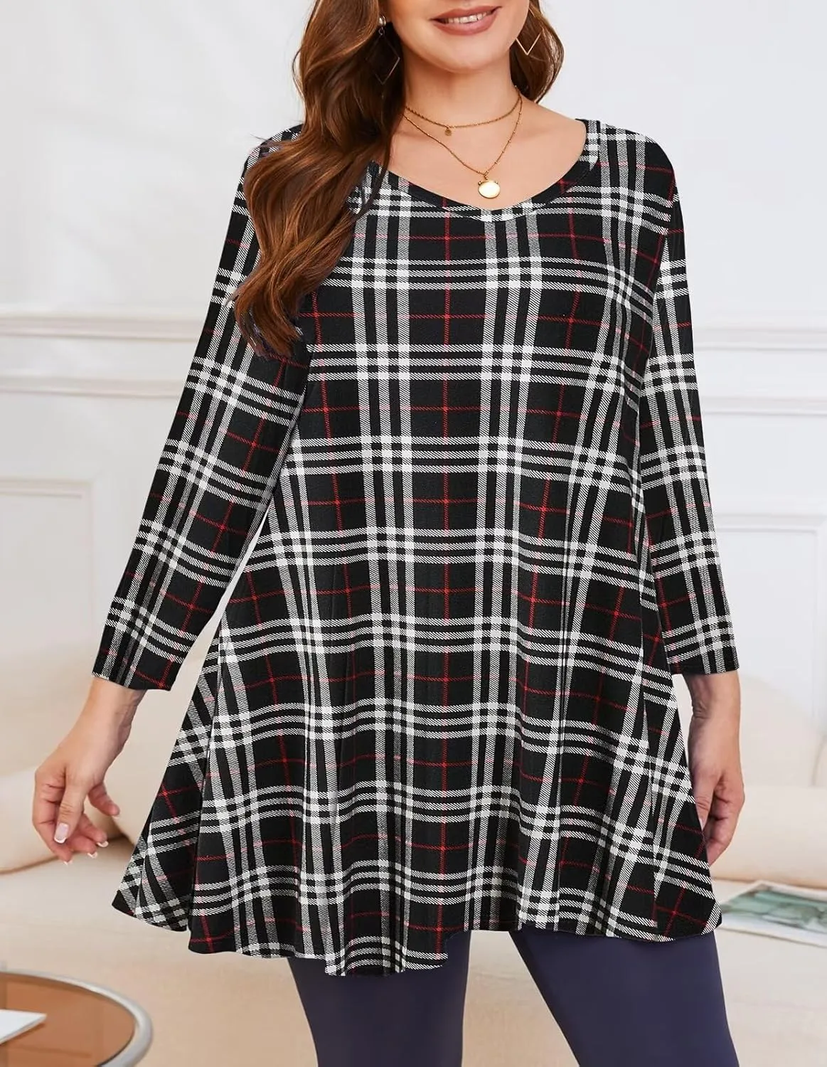LARACE Tunics 3/4 Sleeve Plus Size Tops for Women V Neck Loose Fit Flowy Clothing for Leggings