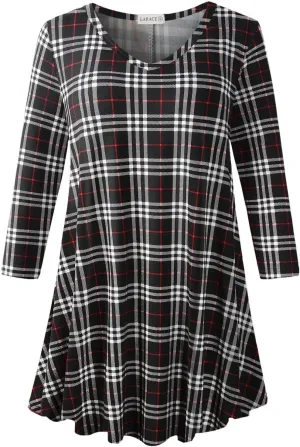 LARACE Tunics 3/4 Sleeve Plus Size Tops for Women V Neck Loose Fit Flowy Clothing for Leggings