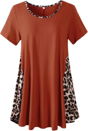 LARACE Womens Spring Summer Tops Plus Size Leopard Print Short Sleeve Tunic for Women 2025 Trendy Fashion Blouses