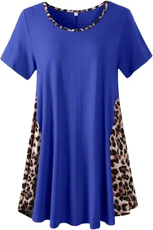 LARACE Womens Spring Summer Tops Plus Size Leopard Print Short Sleeve Tunic for Women 2025 Trendy Fashion Blouses