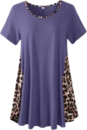 LARACE Womens Spring Summer Tops Plus Size Leopard Print Short Sleeve Tunic for Women 2025 Trendy Fashion Blouses