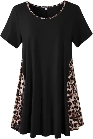 LARACE Womens Spring Summer Tops Plus Size Leopard Print Short Sleeve Tunic for Women 2025 Trendy Fashion Blouses