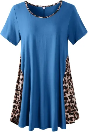 LARACE Womens Spring Summer Tops Plus Size Leopard Print Short Sleeve Tunic for Women 2025 Trendy Fashion Blouses