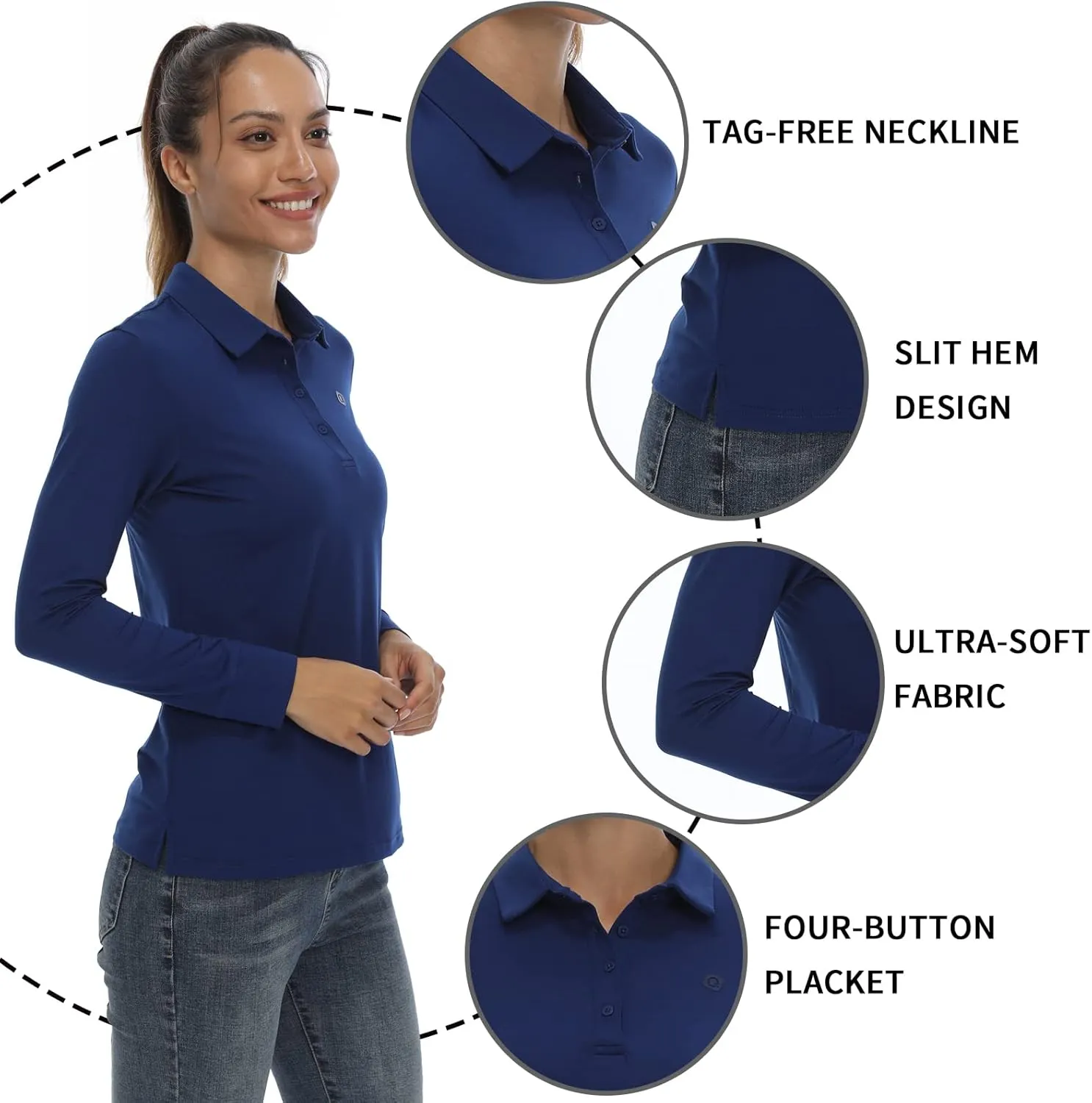 LastFor1 Women's Golf Polo Shirt Tennis Long Sleeve Shirt UPF 50  Moisture Wicking Athletic Fitness T-Shirt