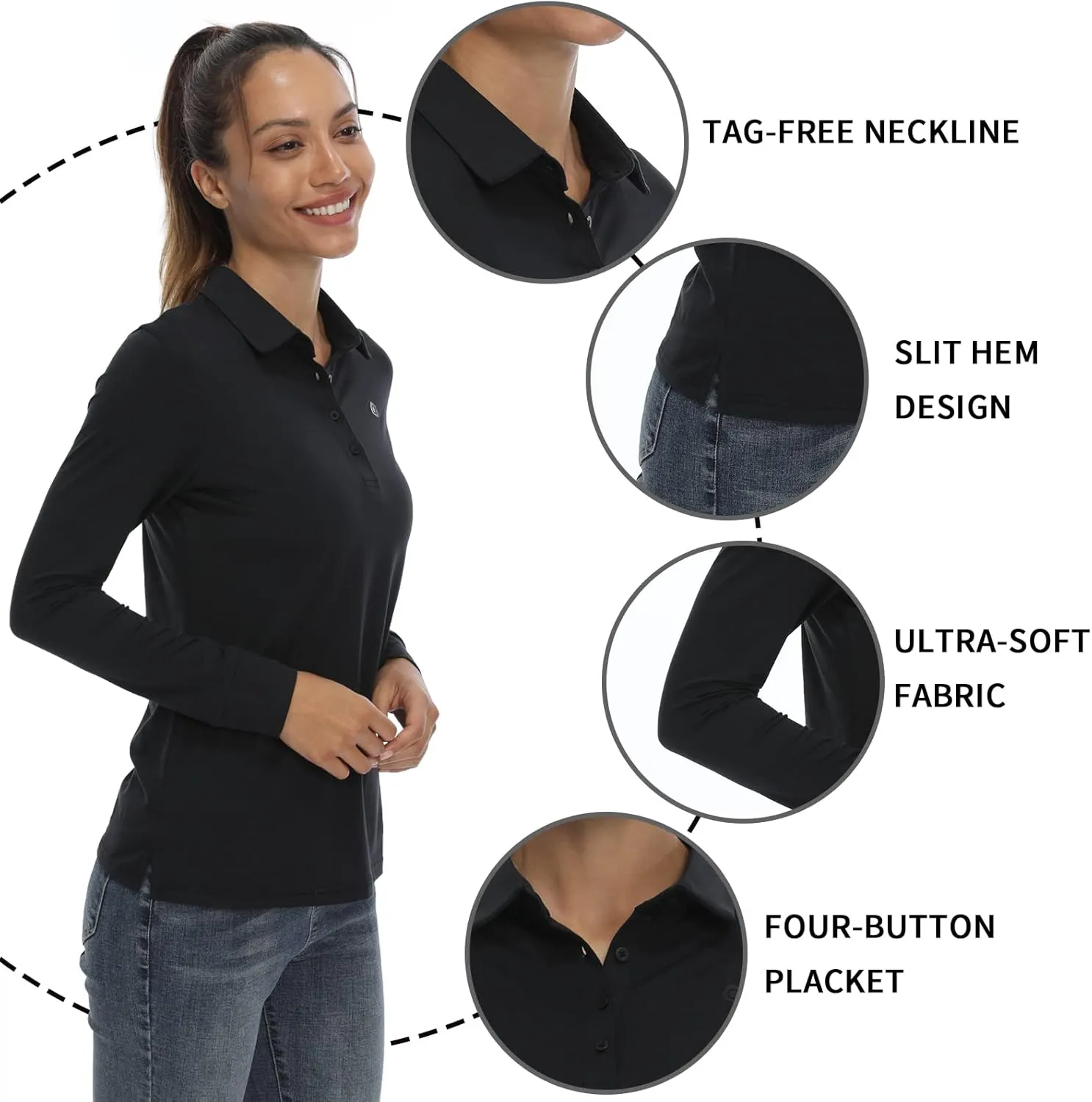 LastFor1 Women's Golf Polo Shirt Tennis Long Sleeve Shirt UPF 50  Moisture Wicking Athletic Fitness T-Shirt