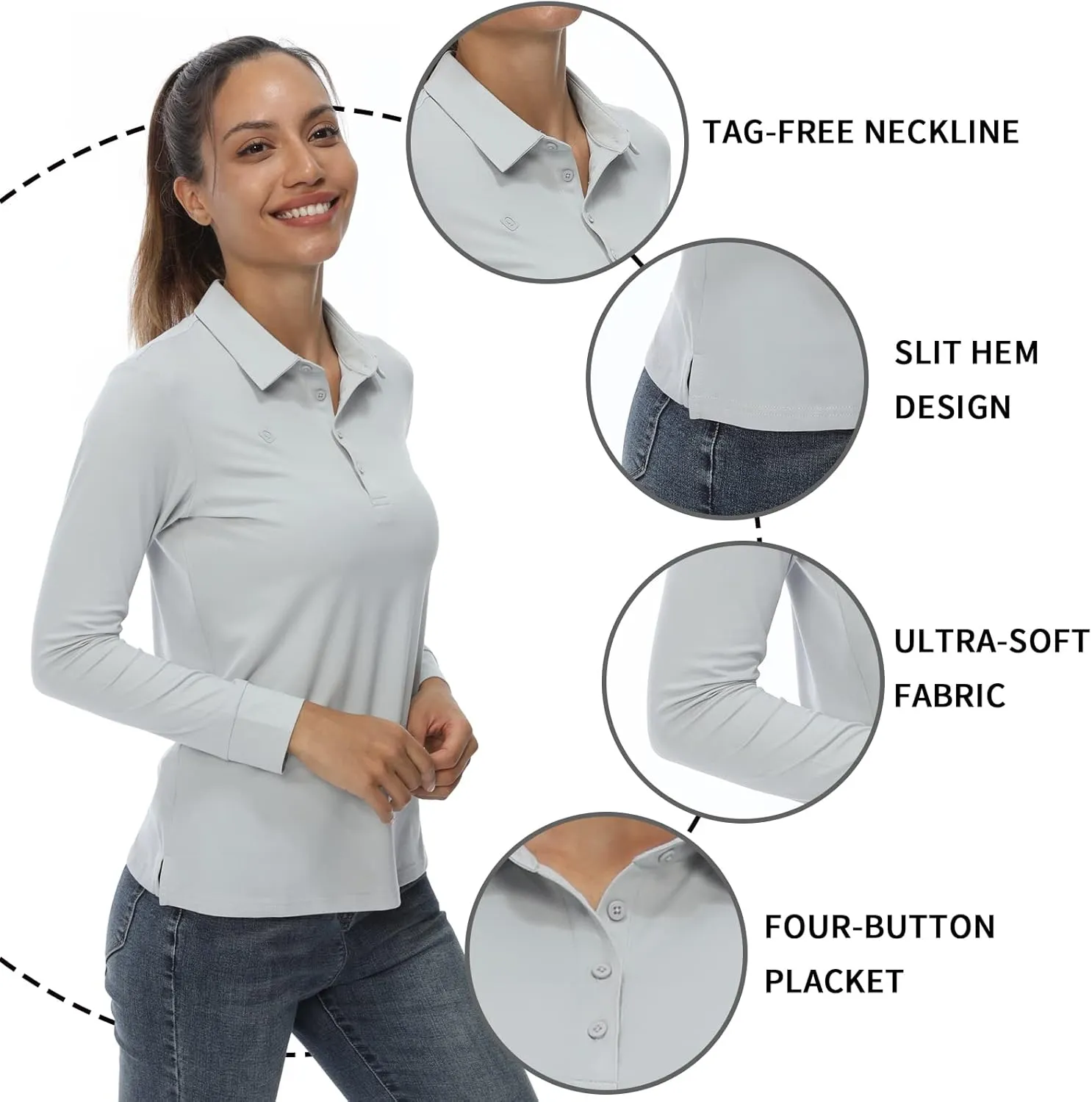 LastFor1 Women's Golf Polo Shirt Tennis Long Sleeve Shirt UPF 50  Moisture Wicking Athletic Fitness T-Shirt