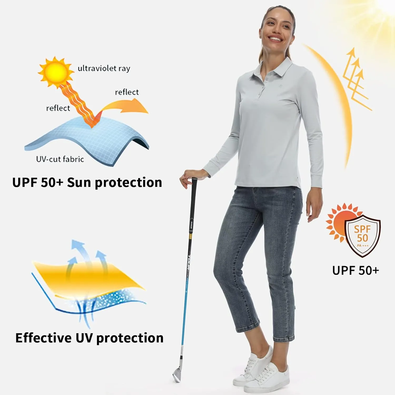 LastFor1 Women's Golf Polo Shirt Tennis Long Sleeve Shirt UPF 50  Moisture Wicking Athletic Fitness T-Shirt