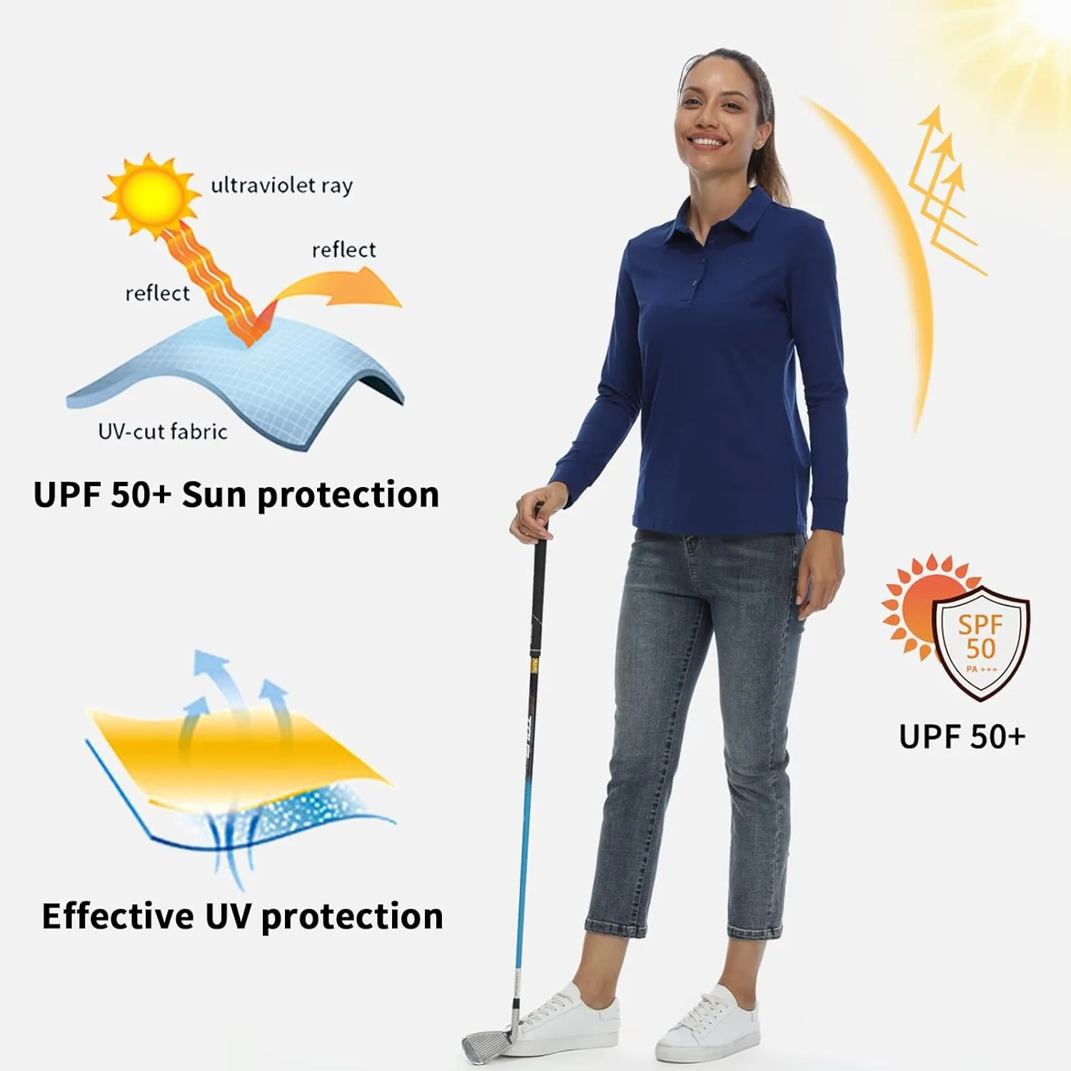 LastFor1 Women's Golf Polo Shirt Tennis Long Sleeve Shirt UPF 50  Moisture Wicking Athletic Fitness T-Shirt