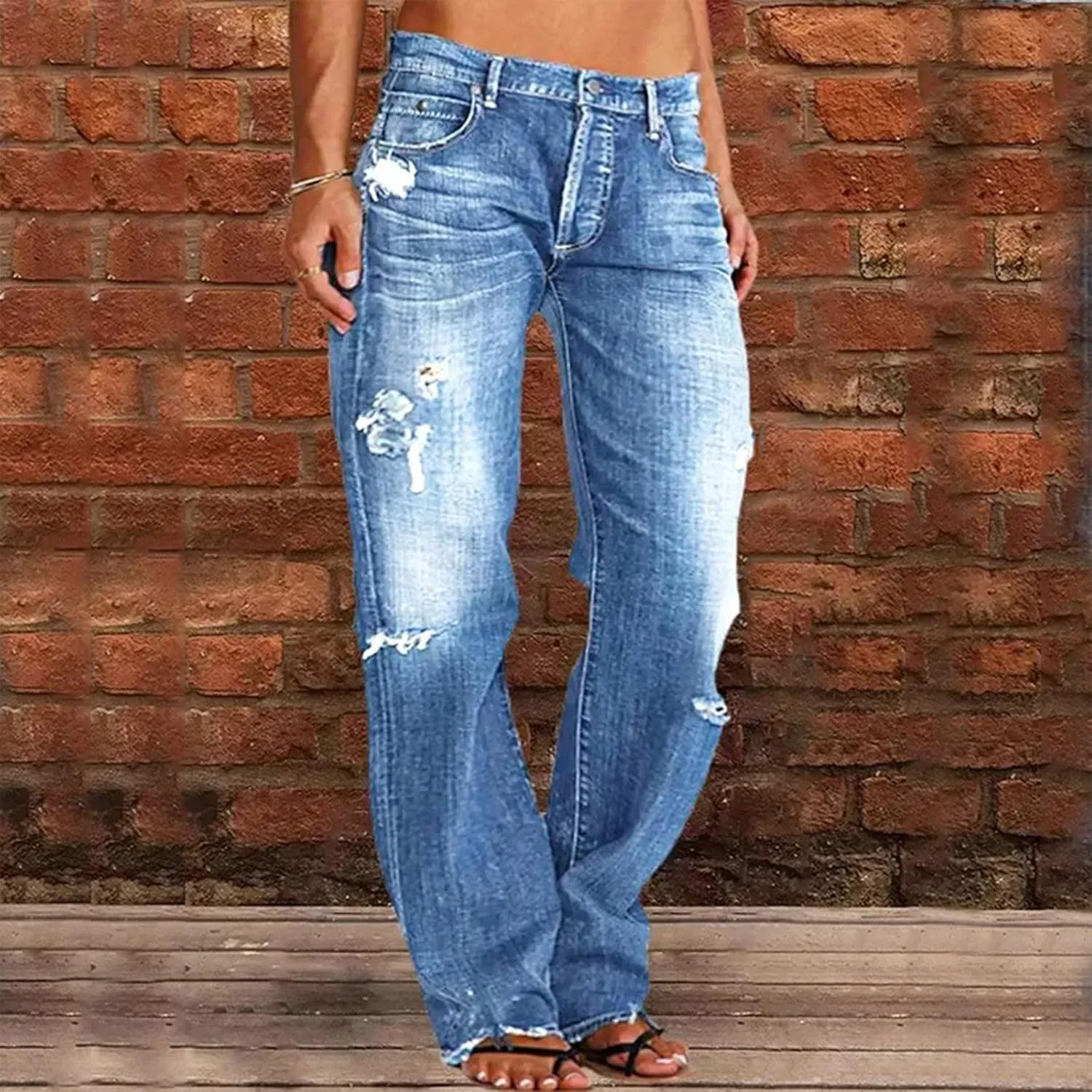 LCMTWX Jeans Women Jeans for Women Ripped Hem Low Waisted Jeans for Women High Waist Stretchy Jeans for Woman Jeans for