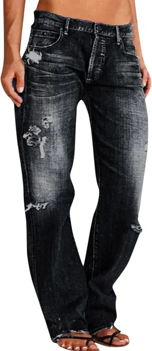 LCMTWX Jeans Women Jeans for Women Ripped Hem Low Waisted Jeans for Women High Waist Stretchy Jeans for Woman Jeans for