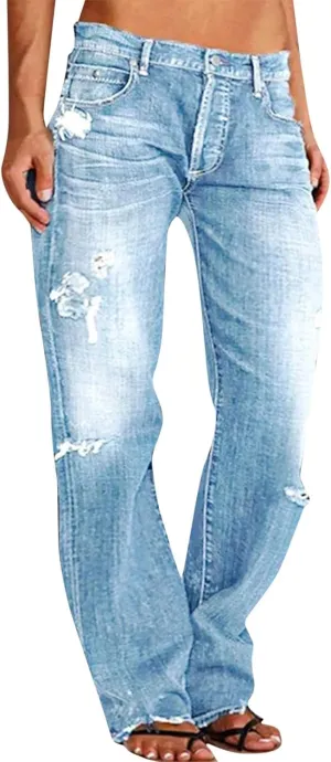 LCMTWX Jeans Women Jeans for Women Ripped Hem Low Waisted Jeans for Women High Waist Stretchy Jeans for Woman Jeans for