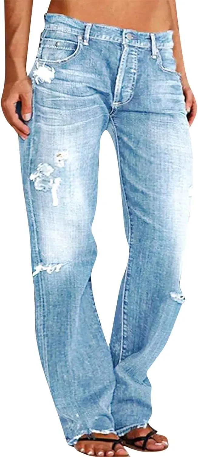 LCMTWX Jeans Women Jeans for Women Ripped Hem Low Waisted Jeans for Women High Waist Stretchy Jeans for Woman Jeans for