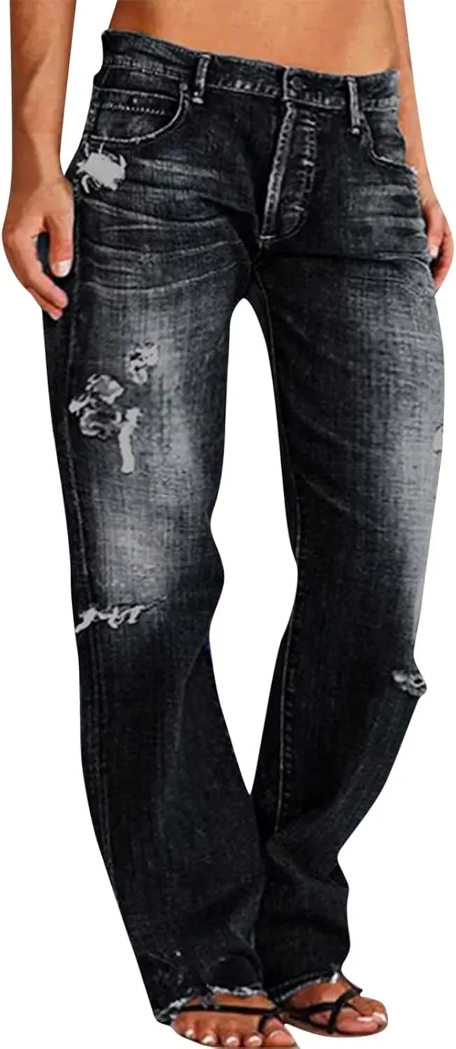LCMTWX Jeans Women Jeans for Women Ripped Hem Low Waisted Jeans for Women High Waist Stretchy Jeans for Woman Jeans for
