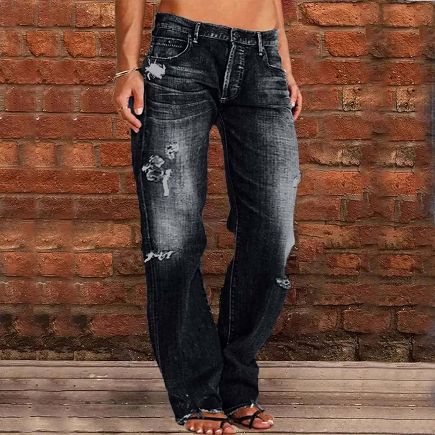 LCMTWX Jeans Women Jeans for Women Ripped Hem Low Waisted Jeans for Women High Waist Stretchy Jeans for Woman Jeans for