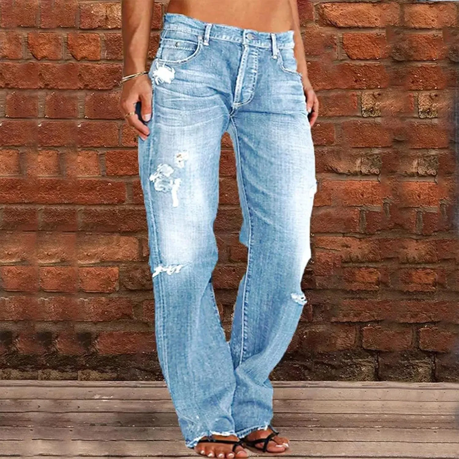 LCMTWX Jeans Women Jeans for Women Ripped Hem Low Waisted Jeans for Women High Waist Stretchy Jeans for Woman Jeans for