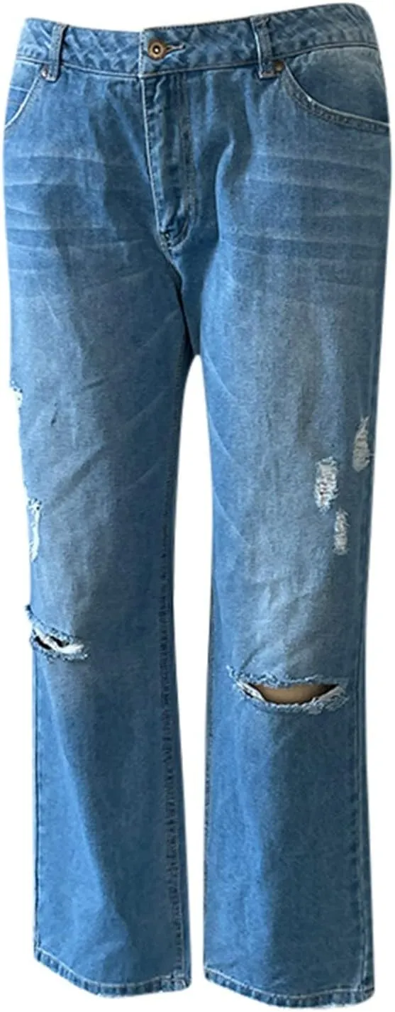 LCMTWX Jeans Women Jeans for Women Ripped Hem Low Waisted Jeans for Women High Waist Stretchy Jeans for Woman Jeans for
