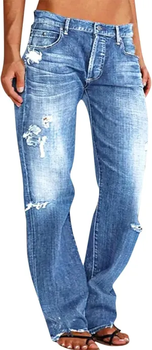 LCMTWX Jeans Women Jeans for Women Ripped Hem Low Waisted Jeans for Women High Waist Stretchy Jeans for Woman Jeans for