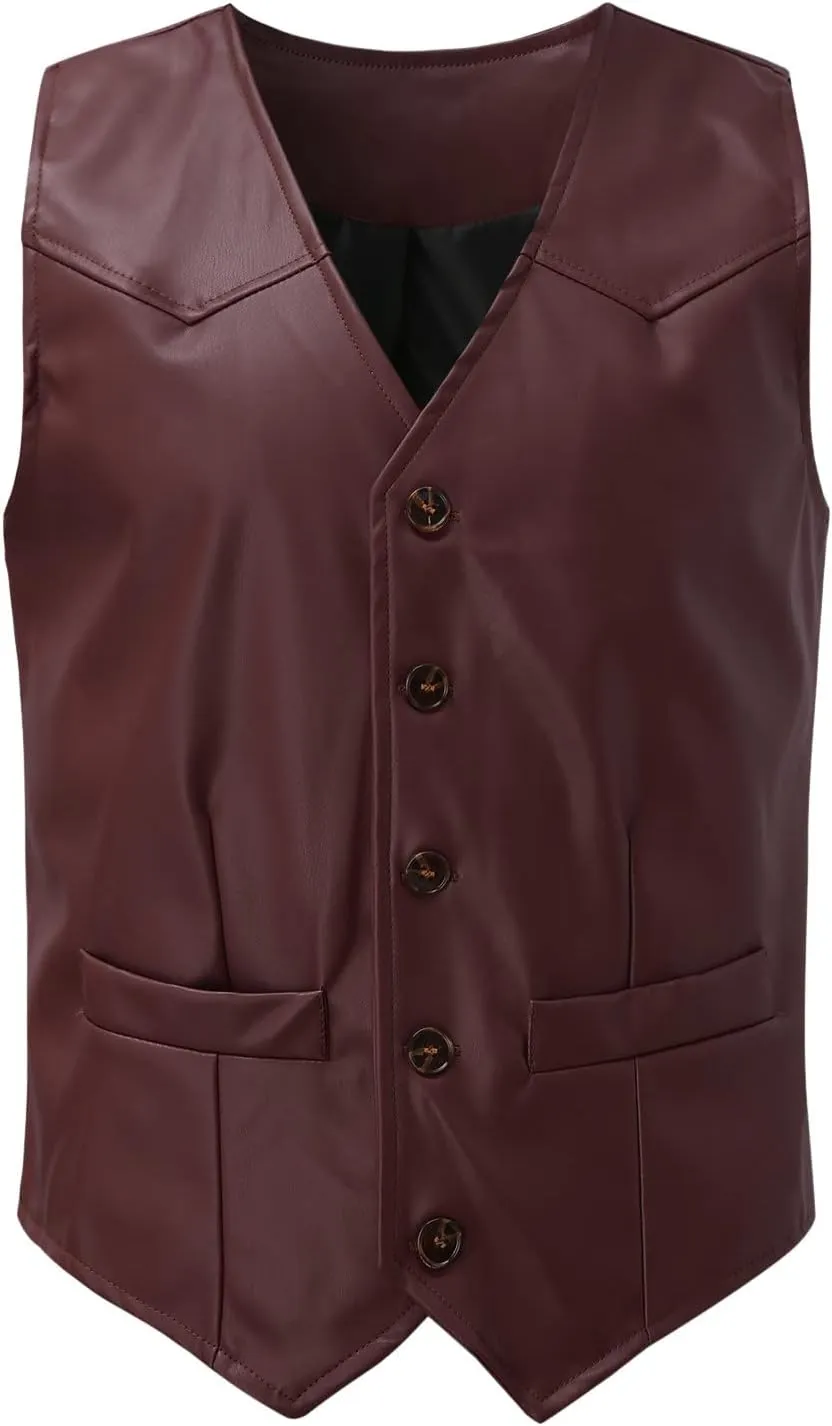 LCMTWX Vest Men Leather V Neck Pocket Retro Color Vest Blouse With Button 1920S Mens Costume Denim Vest Men Dress Vest