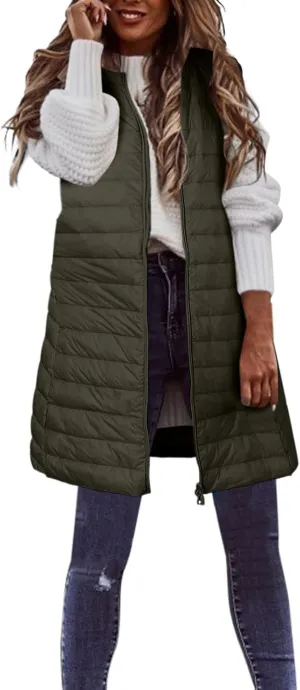 LCMTWX Womens Puffer Vest Long Winter Thin And Light Down Coat Casual Down Coat Slim Cotton Sleeveless Puffy Jacket with