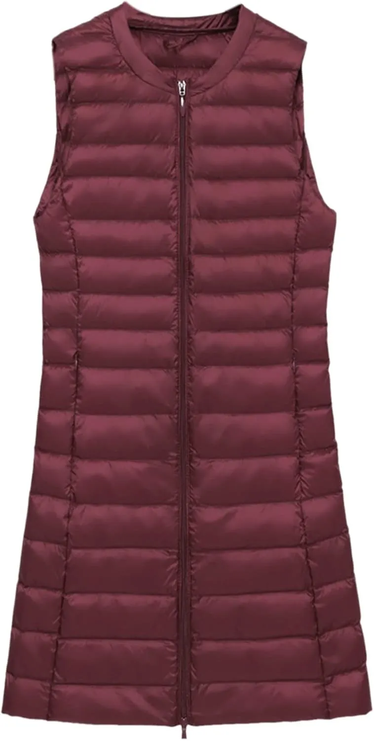 LCMTWX Womens Puffer Vest Long Winter Thin And Light Down Coat Casual Down Coat Slim Cotton Sleeveless Puffy Jacket with