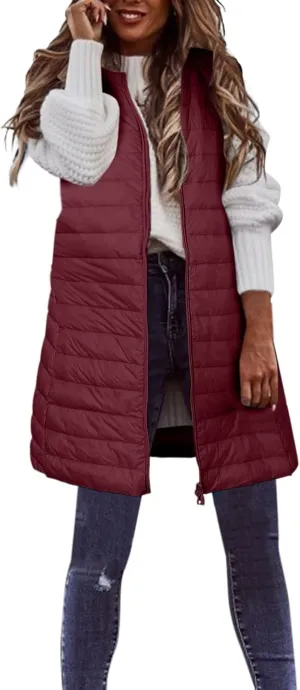 LCMTWX Womens Puffer Vest Long Winter Thin And Light Down Coat Casual Down Coat Slim Cotton Sleeveless Puffy Jacket with