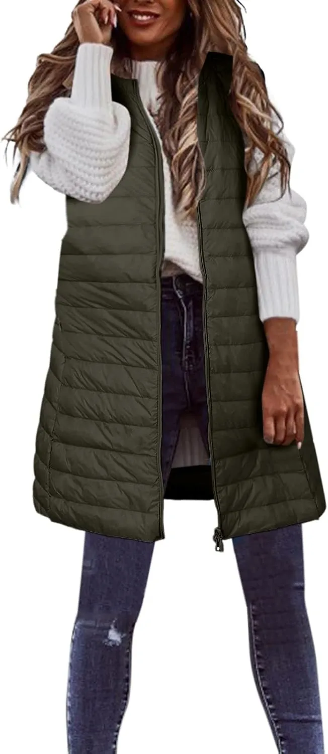 LCMTWX Womens Puffer Vest Long Winter Thin And Light Down Coat Casual Down Coat Slim Cotton Sleeveless Puffy Jacket with