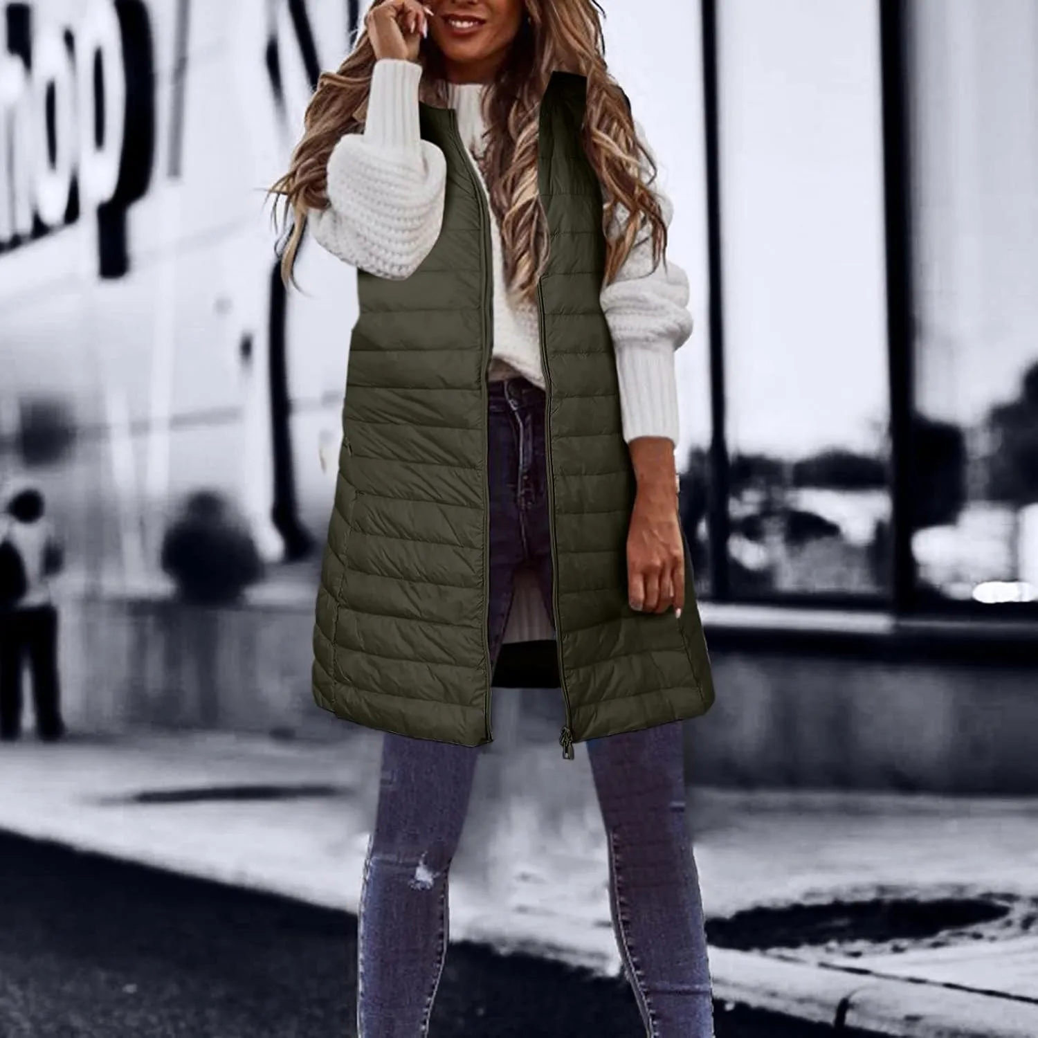 LCMTWX Womens Puffer Vest Long Winter Thin And Light Down Coat Casual Down Coat Slim Cotton Sleeveless Puffy Jacket with