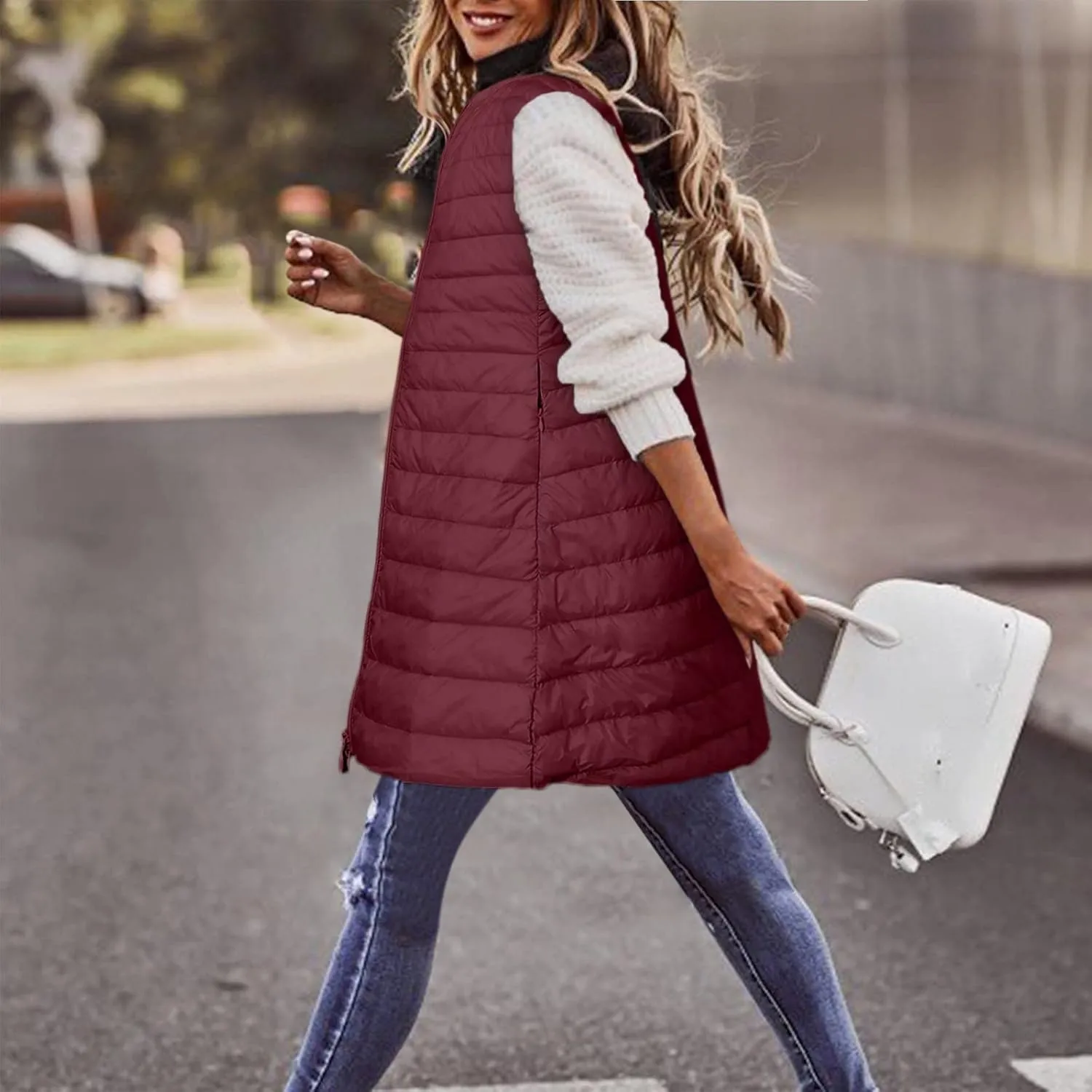 LCMTWX Womens Puffer Vest Long Winter Thin And Light Down Coat Casual Down Coat Slim Cotton Sleeveless Puffy Jacket with