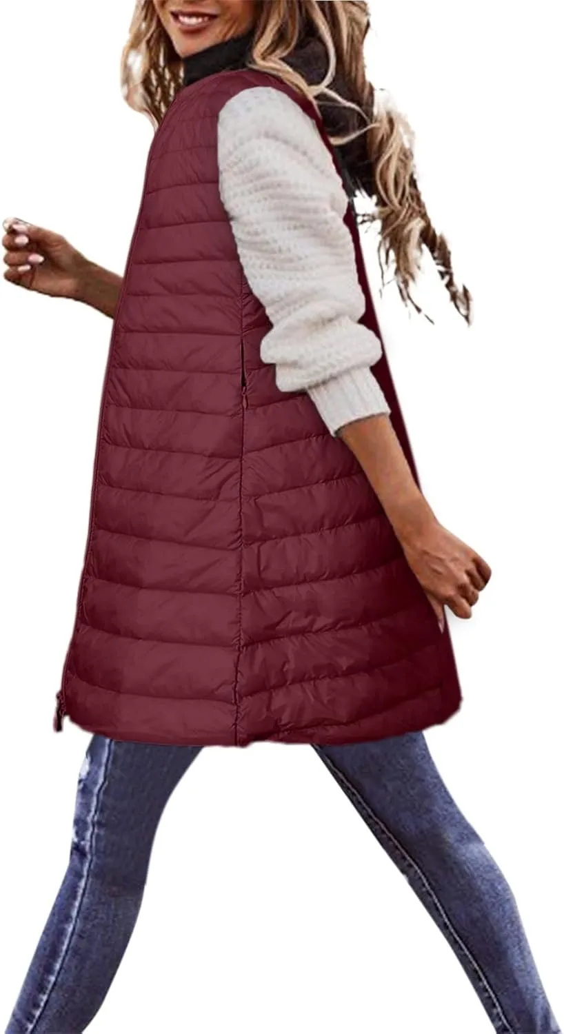 LCMTWX Womens Puffer Vest Long Winter Thin And Light Down Coat Casual Down Coat Slim Cotton Sleeveless Puffy Jacket with