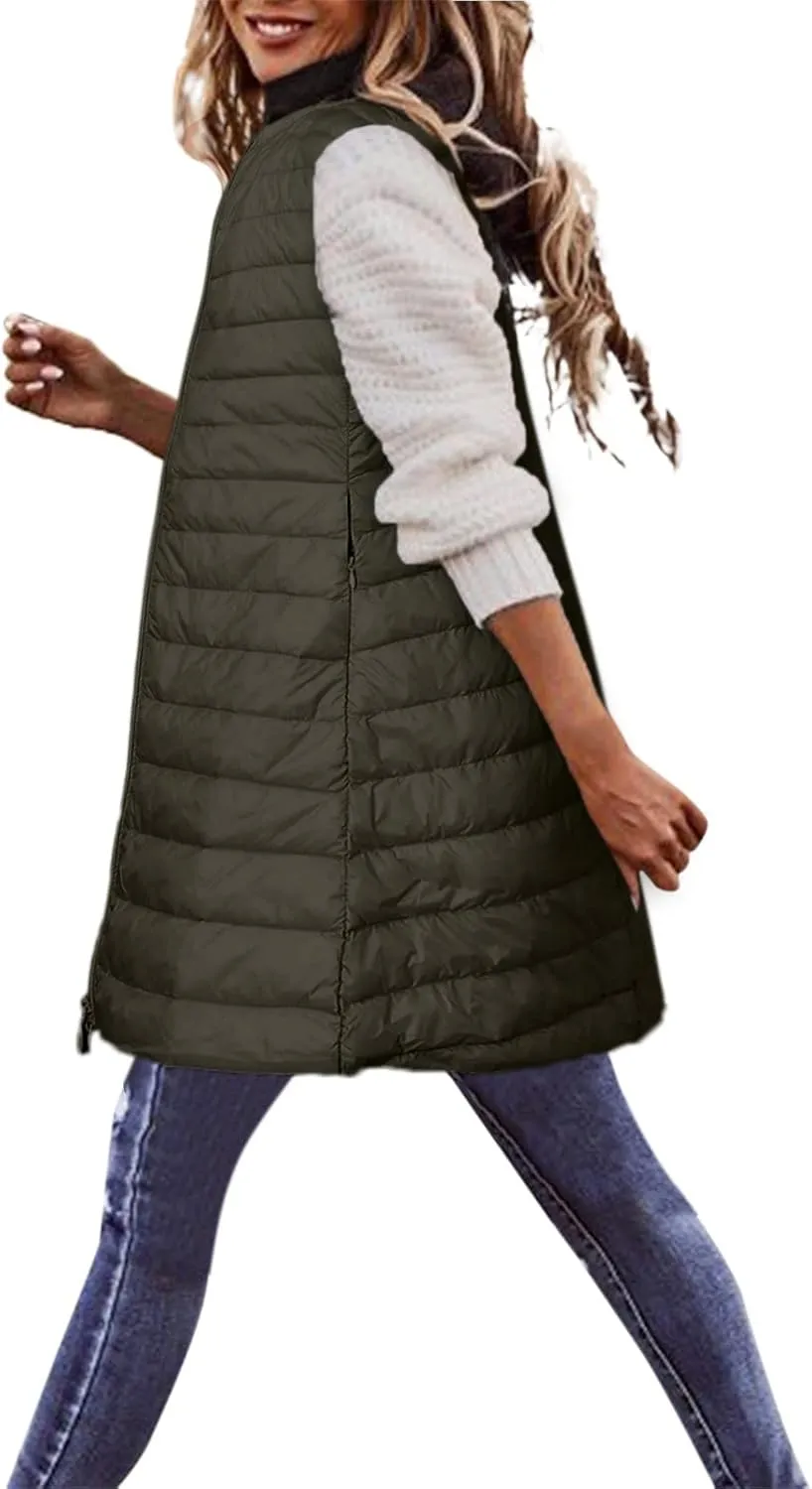 LCMTWX Womens Puffer Vest Long Winter Thin And Light Down Coat Casual Down Coat Slim Cotton Sleeveless Puffy Jacket with