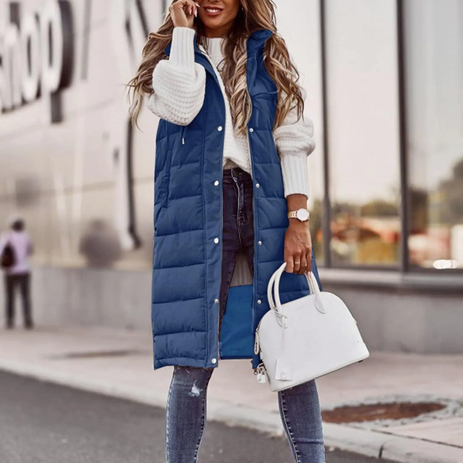 Lightweight Zipper Up Coat Vest Hooded Sleeveless Warm Cotton Coats with Pockets Vest Cotton Sleeveless Puffer